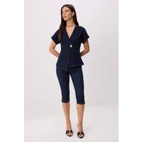 WOVCOR Women's Button Detail V Neck Asymmetric Short Sleeve Blouse in Dark Navy | Size: XL