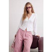 WOVCOR Women's Lace Detail Fitted V Neck Long Sleeve Shirt in White | Size: 6