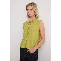 WOVCOR Women's Sleeveless Mandarin Collar Relaxed Fit Shirt in Olive | Size: 14
