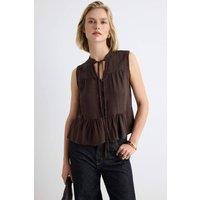 WOVCOR Women's Sleeveless Mandarin Collar Relaxed Fit Shirt in Brown | Size: 6