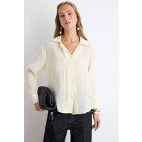WOVCOR Women's Relaxed Fit Long Sleeve Shirt with Tie Detail in Yellow | Size: 6