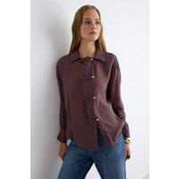 WOVCOR Women's Relaxed Fit Long Sleeve Shirt with Tie Detail in Brown | Size: 10