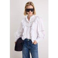 WOVCOR Women's Ruffle Detail Boho Long Sleeve Shirt in White | Size: 12
