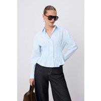 WOVCOR Women's Long Sleeve Fitted Ribbed Shirt in Light Blue | Size: 8