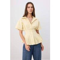 WOVCOR Women's Pleated Detail Fitted Short Sleeve Shirt in Yellow | Size: 10