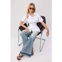 WOVCOR Women's Pleated Detail Fitted Short Sleeve Shirt in White | Size: 8