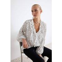 WOVCOR Women's V Neck Long Sleeve Frill Detail Woven Shirt in White | Size: 12