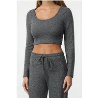 WOVCOR Women's Soft Knit Crop Top & Wide Leg Pant Set in Dark Grey | Size: Large