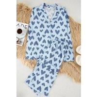 WOVCOR Women's 2-Piece Cotton Leopard Heart Knit Pajama Set in Light Blue | Size: XL