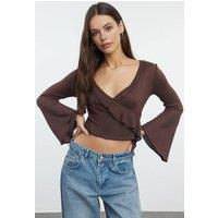 WOVCOR Women's Wrapped Spanish Sleeve Knit Blouse in Brown | Size: Large