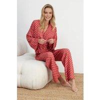 WOVCOR Women's 2-Piece Heart Print Viscose Woven Pajama Set with Tie Detail in Red | Size: 10