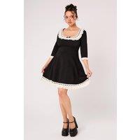Hell Bunny Women's Moira Black Lace Ribbon Bow Detail Flared Mini Dress | Size: 3XL