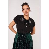 Hell Bunny Women's Celeste Black Sun Moon Embroidered Oversized Collar Frill Blouse