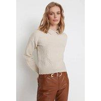 WOVCOR Women's Textured Chevron Knit Collared Jumper in Stone | Size: XS