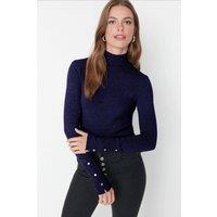 WOVCOR Women's Mercerized Look Basic Knit Sweater in Navy | Size: XS