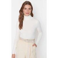 WOVCOR Women's Mercerized Look Basic Knit Sweater in White | Size: Small