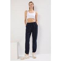 WOVCOR Women's High Waist Relaxed Fit Knit Joggers with Pocket Detail in Navy | Size: Medium