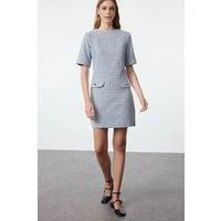 WOVCOR Women's Textured Tweed Mini Shift Dress in Blue | Size: 14