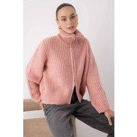 WOVCOR Women's Soft Textured Oversize Zipper-Detail Knit Cardigan in Pink | Size: Small