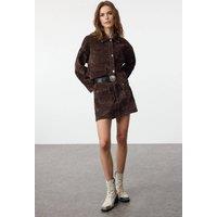 WOVCOR Women's Suede-Look Mini Denim Skirt in Brown | Size: 14