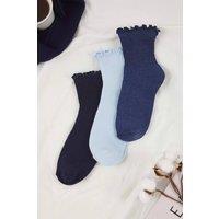 WOVCOR Women's Three Pack Cotton Ribbed Knit Socks with Lettuce Edge Detail