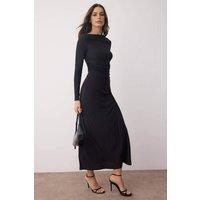 WOVCOR Women's Gathered Detail Stretch Midi Knit Dress in Black | Size: Medium