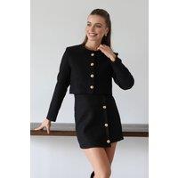 WOVCOR Women's 2 Piece Woven Cropped Jacket & Button Front Skirt Co-Ord Set in Black | Size: 12