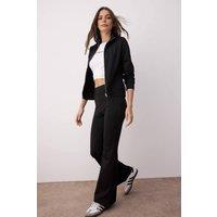 WOVCOR Women's 2-Piece Knit Raglan Sleeve Zip-Through Top & Flared Trousers Set in Black | Size: Small
