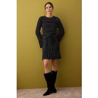 WOVCOR Women's 2-Piece Shimmer Knit Cropped Sweater & Mini Skirt Set in Black | Size: Large