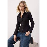 WOVCOR Women's Waist-Fitted Cotton Woven Shirt in Black | Size: 6