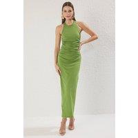 WOVCOR Women's High Neck Ruched Sleeveless Bodycon Maxi Dress in Green | Size: 12