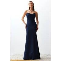 WOVCOR Women's Strapless Draped Bodycon Structured Maxi Dress in Navy | Size: 12