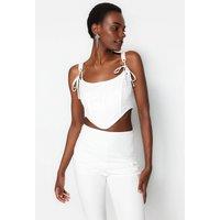 WOVCOR Women's Jacquard Tie Strap Handkerchief Hem Bustier Top in Ecru | Size: 4