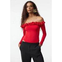 WOVCOR Women's Off Shoulder Rose Detail Knitted Bodysuit in Red | Size: 12