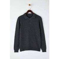 WOVCOR Men's Men's Polo Collar Knit Sweater in Dark Grey | Size: Medium