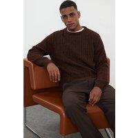 WOVCOR Men's Men's Textured Crew Neck Knit Jumper in Brown | Size: Medium