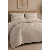 Pamposh Satin Stripes Duvet Cover Set Reversible Bedding Sets in Taupe | Size: Single
