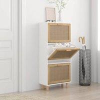 Berkfield Home Shoe Cabinet White 52x25x115 cm Engineered Wood&Natural Rattan | Size: 52 x 25 x 115 cm
