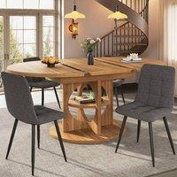 Rolipo Dark Brown Extendable Round to Oval Dining Table with Storage