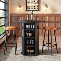 Rolipo Round Bar Table with Storage Cabinet, 92cm High Standing Table in Black