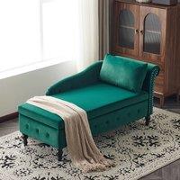 Rolipo Green Velvet Chaise Lounge with Storage & Right Armrest