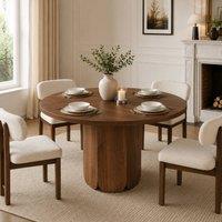 Rolipo 120cm Round Dining Table for 4-6, Walnut MDF Kitchen Table in Brown