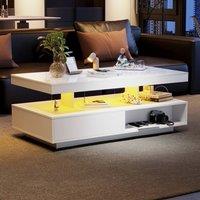 Rolipo Smart LED White High Gloss Coffee Table with 2 Drawers