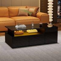 Rolipo Modern Black LED Coffee Table High Gloss Centre Table with Drawers