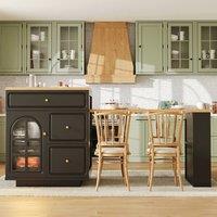 Rolipo Extendable Kitchen Island Bar Table With Storage & LED Light in Black