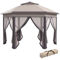 Rolipo 3x4m Hexagon Pop Up Gazebo with Netting, Beige