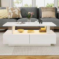 Rolipo Modern White LED Coffee Table with 2 Drawers & Open Storage