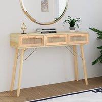 Berkfield Home Console Table Brown 105x30x75 cm Solid Wood Pine&Natural Rattan | Size: 105 x 30 x 75 cm