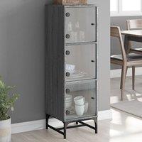 Berkfield Home Highboard with Glass Doors Grey Sonoma 35x37x120 cm | Size: 35 x 37 x 120 cm