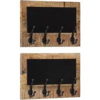 Berkfield Home Wall-mounted Coat Racks with 4 Hooks 2 pcs Solid Wood Mango